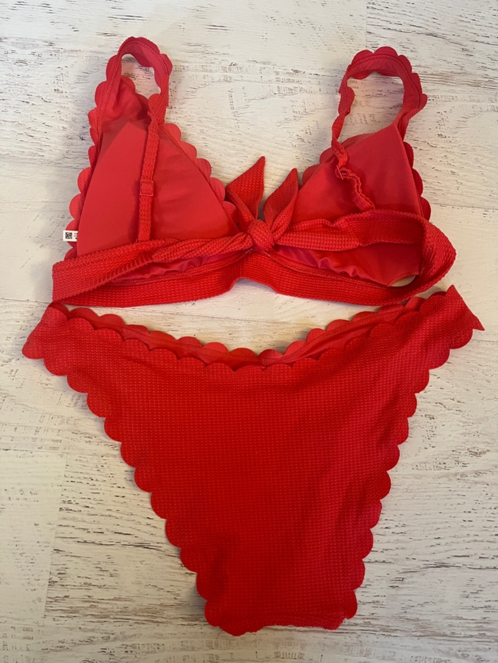 Aerie Scalloped Trim Triangle Bikini in Coral size XL - Picture 4 of 6